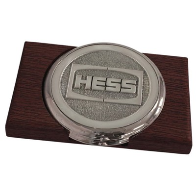 Nickel Plated Boardroom Coaster w/ Pewter Insert - Set of 2 w/ Holder