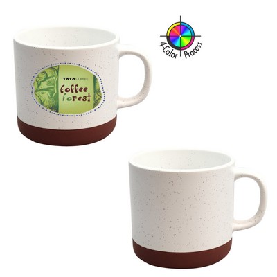 13 Oz. Satin White Speckled Vintage Phoenix Mug w/Terra Cotta Base - Dishwasher Safe - Full Color