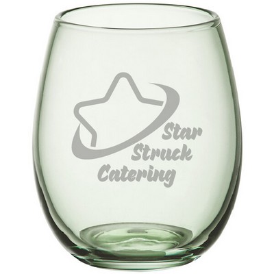 Laser Engraved Pangea 15 oz. Green Stemless Wine Glass