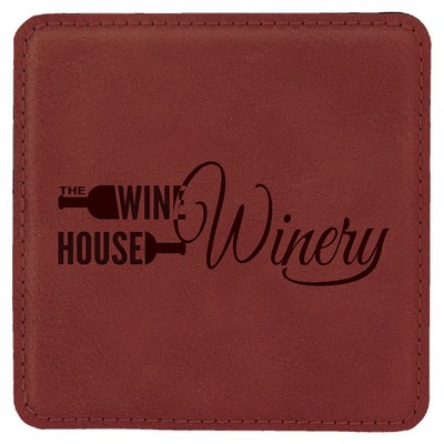 Square Coaster, Rose Faux Leather, Engraved, 4x4"