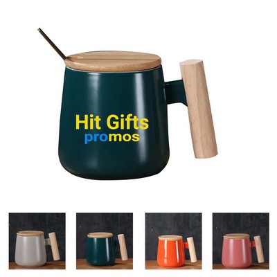 12oz Ceramic Travel Mug with Wooden Handle