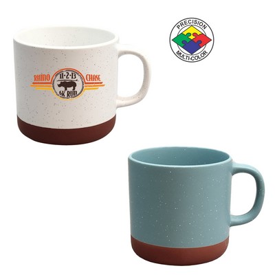 13 Oz. Satin Dusty Blue Speckled Phoenix Mug w/Terra Cotta Base - Dishwasher Safe - Spot Color