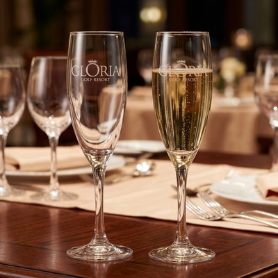 5.75 oz Champagne Flute Glass with Tapered Stem (Deep Etch)