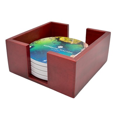 Cherry Wooden Coaster Holder Set