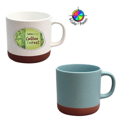 13 Oz. Satin Dusty Blue Speckled Phoenix Mug w/Terra Cotta Base - Dishwasher Safe - Full Color