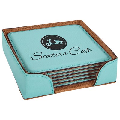 Square Leatherette 6-Coaster Set (Teal Green)