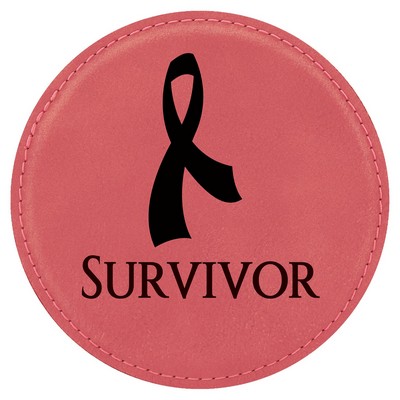 Round Coaster, Pink Faux Leather, Engraved, 4" Dia