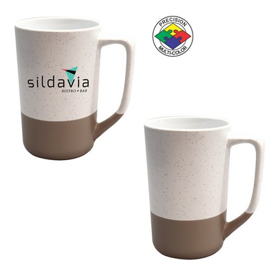 16 Oz. Tall Phoenix Cafe Mug - Satin Speckled White & Warm Gray Base - Dishwasher Safe - Spot Color