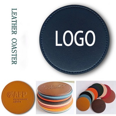 4" PU Leather Round Coaster