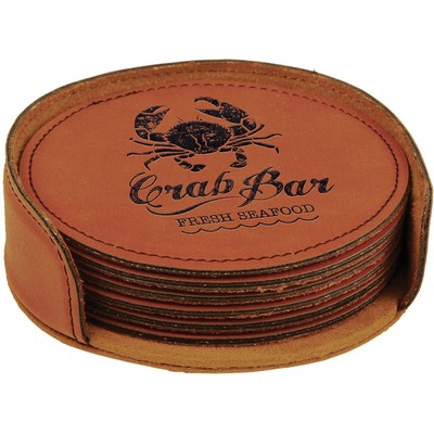 Round Leatherette 6-Coaster Set (Rawhide)