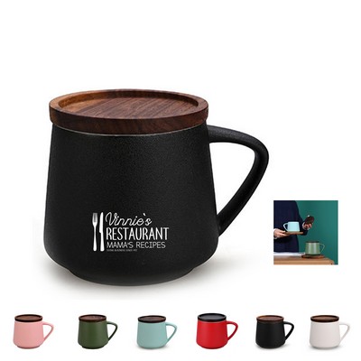 14oz Premium Ceramic Coffee Tea Mug with Lid and Handle
