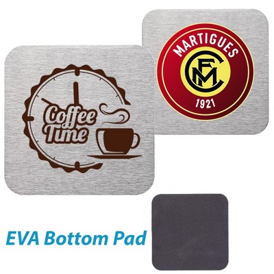 Stainless Steel Square Coaster w/Custom Logo & Cork Backing
