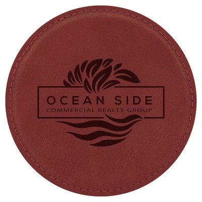 Round Coaster, Rose Faux Leather, Engraved, 4" Dia